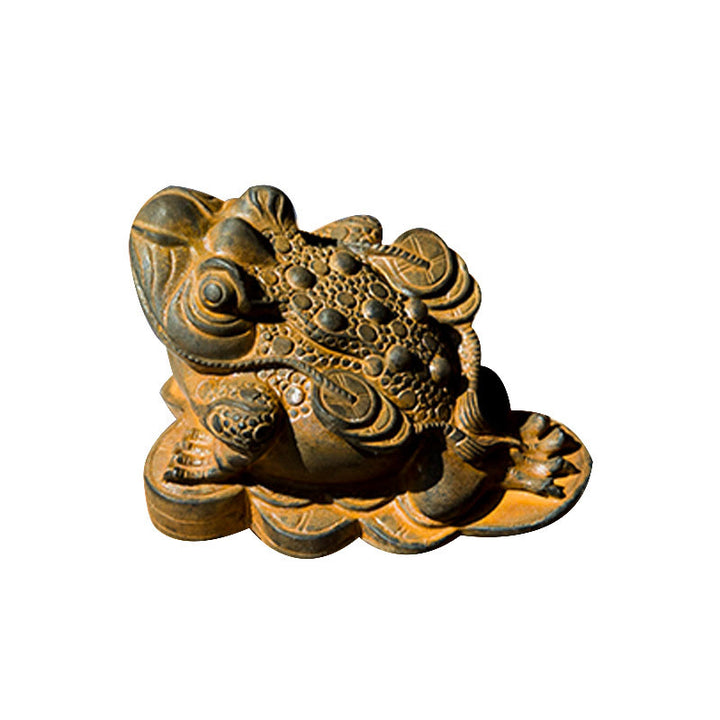 Buddha Stones faites à la main Feng Shui Grenouille Crapaud Pièces de cuivre Poudre de fer Rouille Statue en résine coulée Décoration de la maison