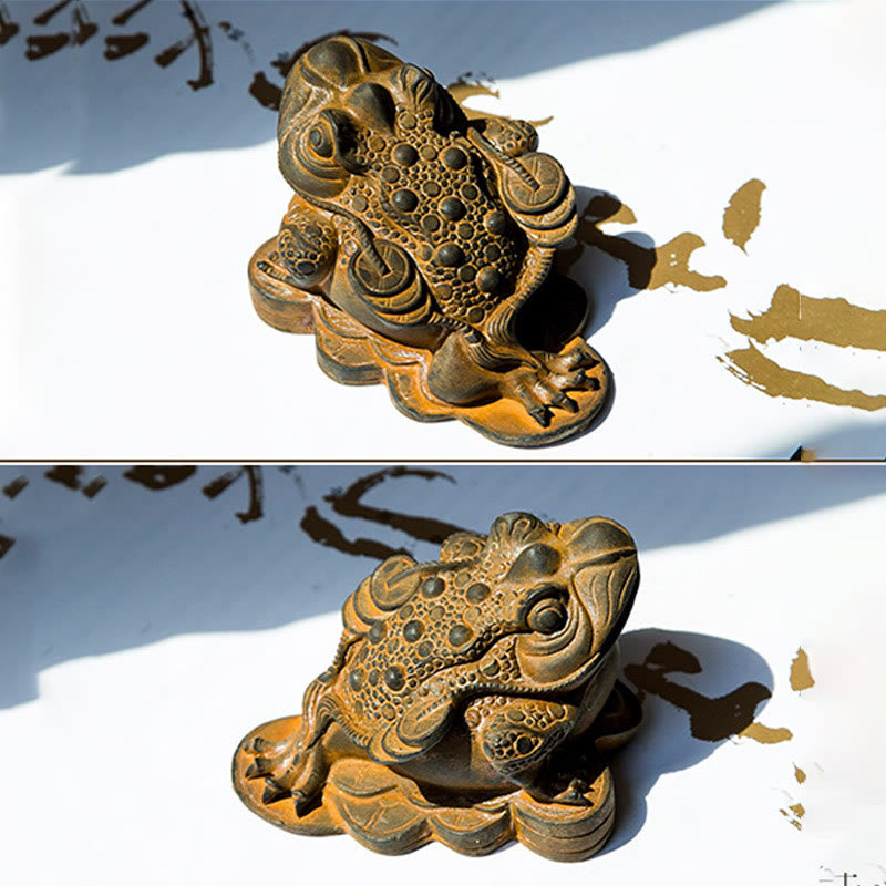Buddha Stones faites à la main Feng Shui Grenouille Crapaud Pièces de cuivre Poudre de fer Rouille Statue en résine coulée Décoration de la maison
