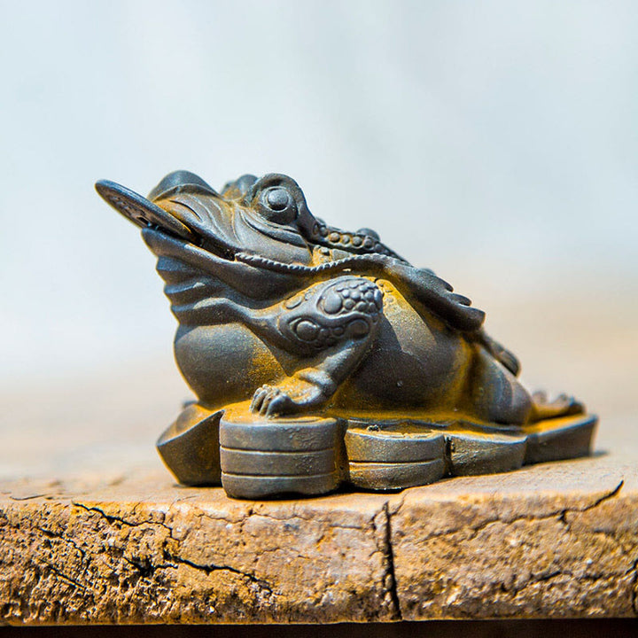 Buddha Stones faites à la main Feng Shui Grenouille Crapaud Pièces de cuivre Poudre de fer Rouille Statue en résine coulée Décoration de la maison - image 14