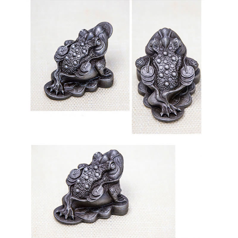 Buddha Stones faites à la main Feng Shui Grenouille Crapaud Pièces de cuivre Poudre de fer Rouille Statue en résine coulée Décoration de la maison