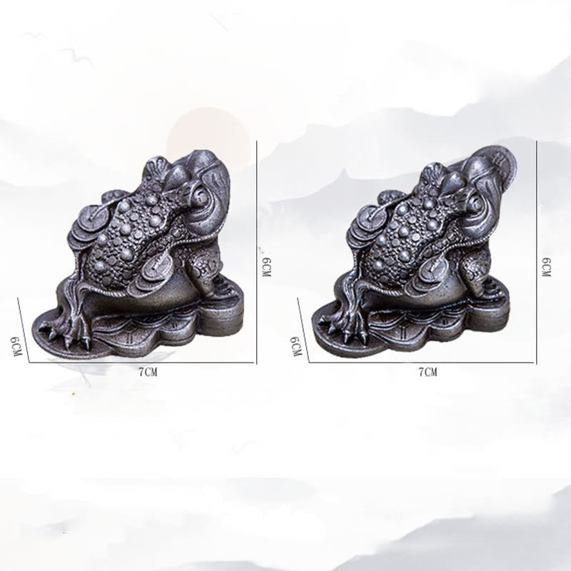 Buddha Stones faites à la main Feng Shui Grenouille Crapaud Pièces de cuivre Poudre de fer Rouille Statue en résine coulée Décoration de la maison