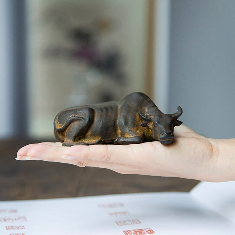Statue de Buddha Stones en résine moulée à la main en forme de petit buffle d'eau et de taureau en poudre de fer rouille décoration de la maison - image 5