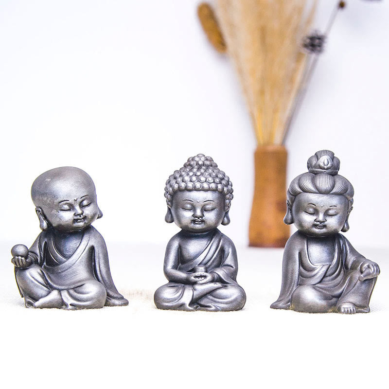 Buddha Stones faites à la main, Ksitigarbha Kwan Yin Guanyin Avalokitesvara Tathagata, poudre de fer rouille, Statue en résine moulée, décoration de la maison - Version polie - Ensemble de 3 pièces Bouddha - image 33