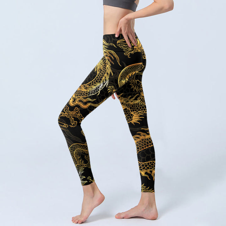 Pantalon de yoga pour femme avec legging de sport imprimé dragon doré Buddha Stones - image 3