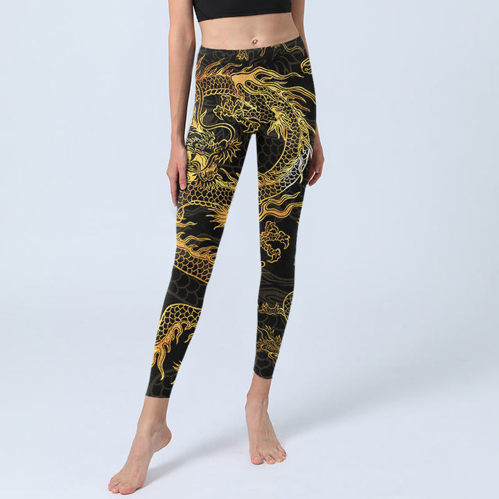 Pantalon de yoga pour femme avec legging de sport imprimé dragon doré Buddha Stones - image 5