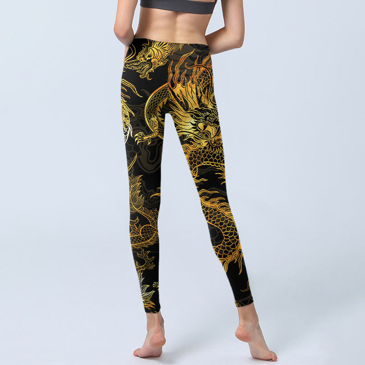 Pantalon de yoga pour femme avec legging de sport imprimé dragon doré Buddha Stones - image 6