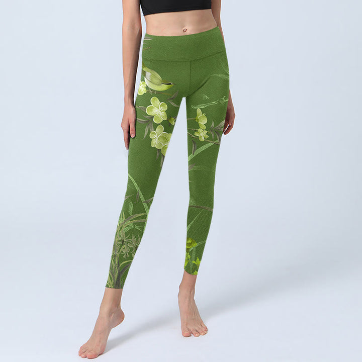 Leggings de sport à imprimé Buddha Stones Magpie Flowers Branches Pantalon de yoga pour femme - image 5