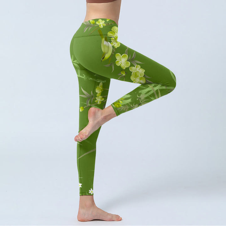 Leggings de sport à imprimé Buddha Stones Magpie Flowers Branches Pantalon de yoga pour femme - image 4