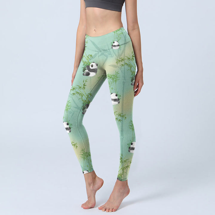 Pantalon de yoga pour femme avec leggings de sport imprimé panda en bambou et Buddha Stones - Bleu vert - US18，UK/AU22，EU50 (4XL) - image 1
