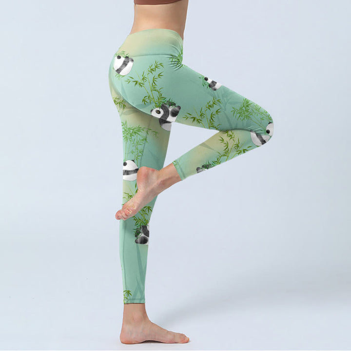 Pantalon de yoga pour femme avec leggings de sport imprimé panda en bambou et Buddha Stones - image 4