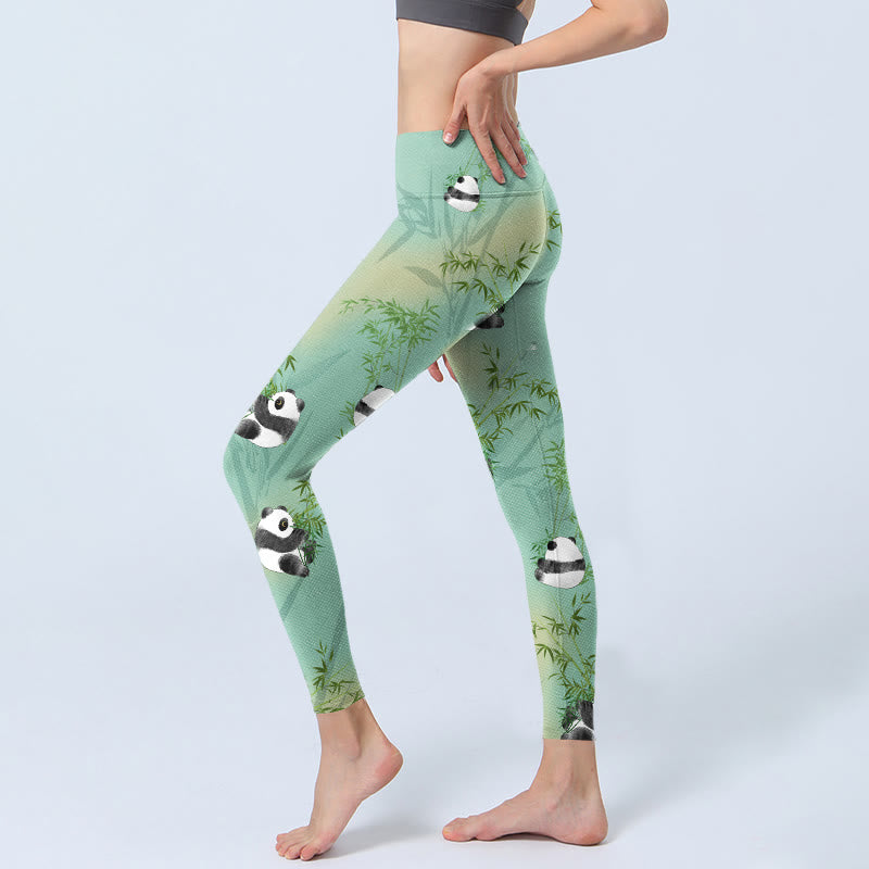 Pantalon de yoga pour femme avec leggings de sport imprimé panda en bambou et Buddha Stones - image 3