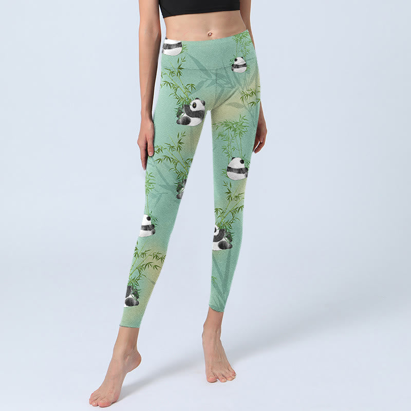 Pantalon de yoga pour femme avec leggings de sport imprimé panda en bambou et Buddha Stones - image 6