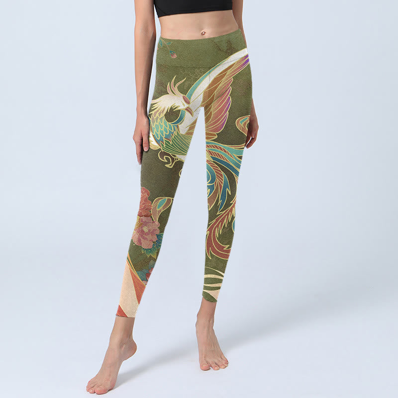 Leggings de sport à imprimé fleurs de phénix vibrantes Buddha Stones Pantalon de yoga pour femme - image 6