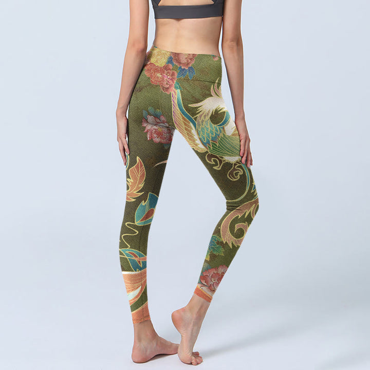 Leggings de sport à imprimé fleurs de phénix vibrantes Buddha Stones Pantalon de yoga pour femme - image 4