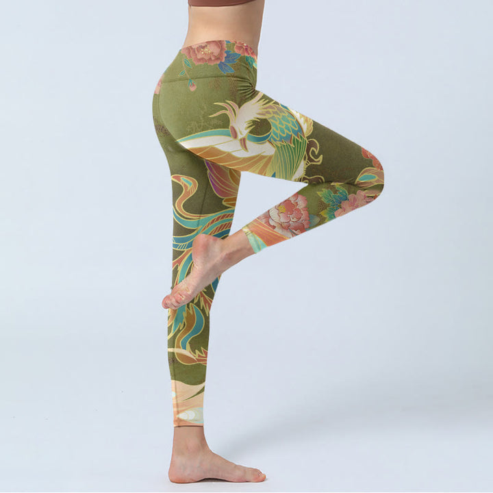 Leggings de sport à imprimé fleurs de phénix vibrantes Buddha Stones Pantalon de yoga pour femme - image 4