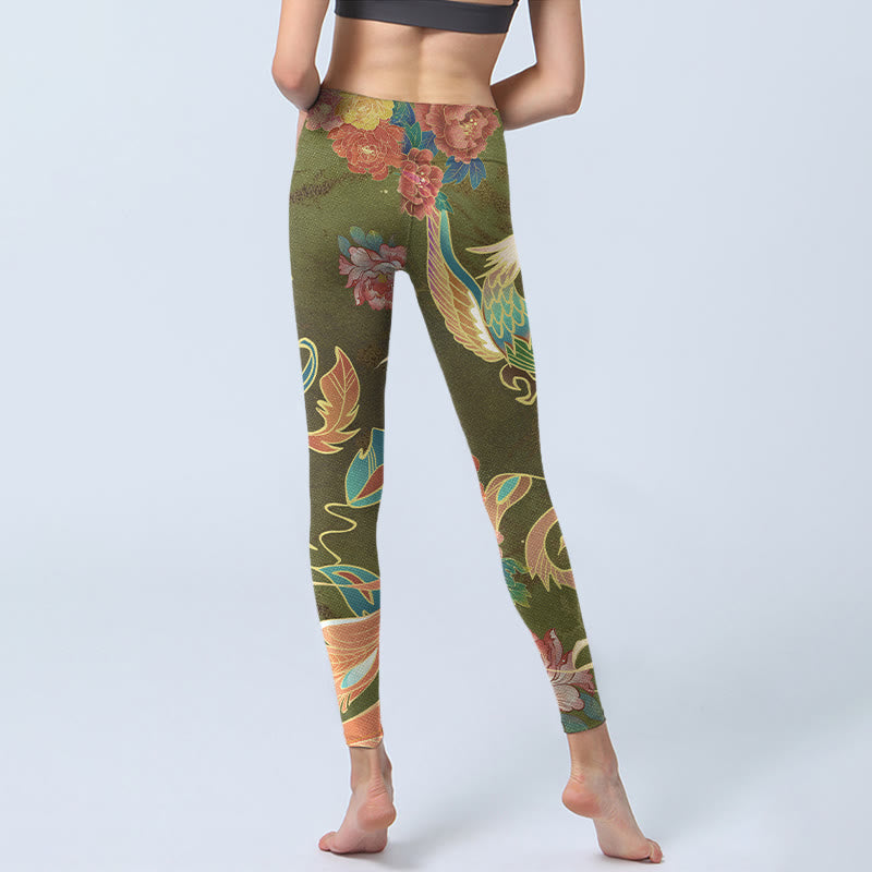 Leggings de sport à imprimé fleurs de phénix vibrantes Buddha Stones Pantalon de yoga pour femme - image 7