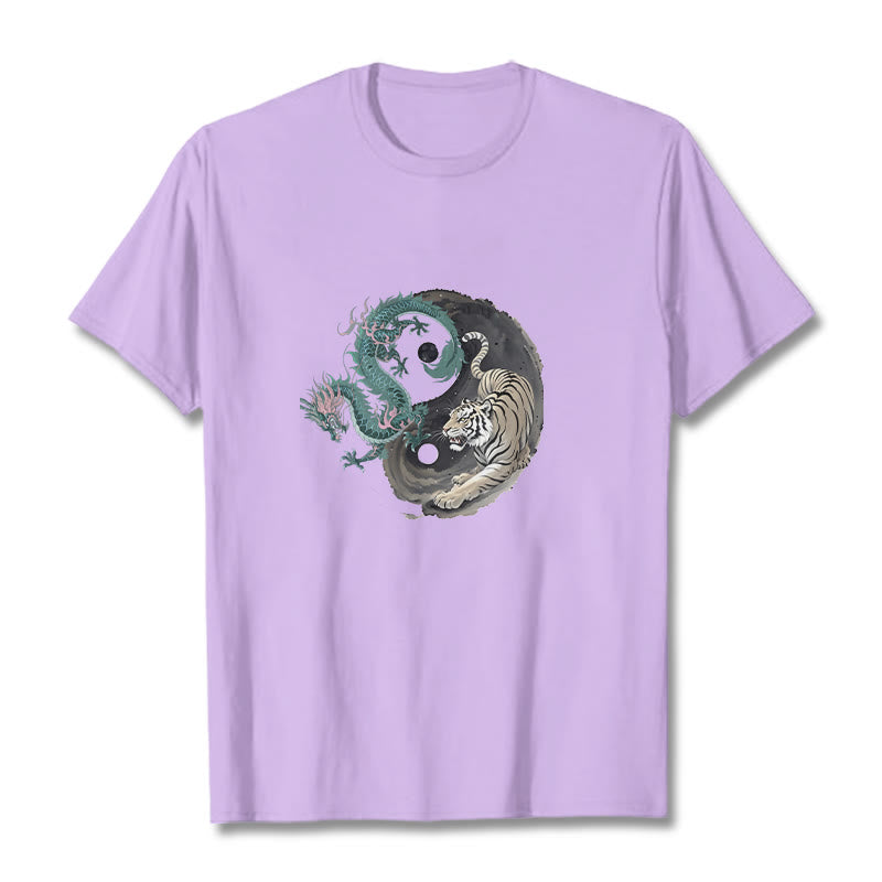 T-shirt en coton avec Buddha Stones , tigre, dragon, yin et yang