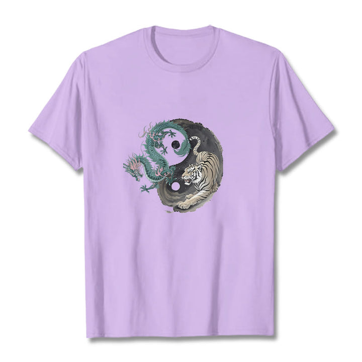 T-shirt en coton avec Buddha Stones , tigre, dragon, yin et yang