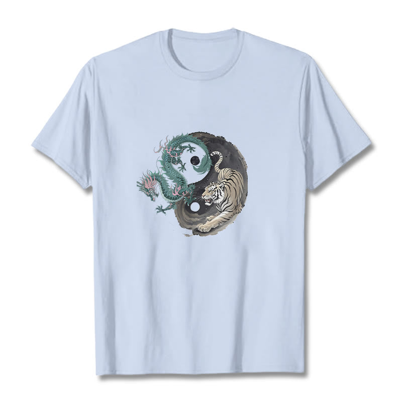 T-shirt en coton avec Buddha Stones , tigre, dragon, yin et yang