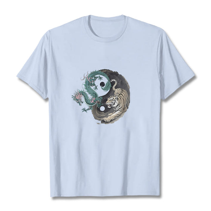 T-shirt en coton avec Buddha Stones , tigre, dragon, yin et yang