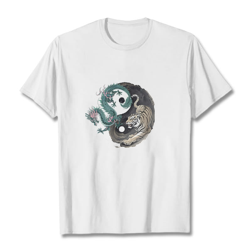 T-shirt en coton avec Buddha Stones , tigre, dragon, yin et yang - Blanc - 2XL - image 12
