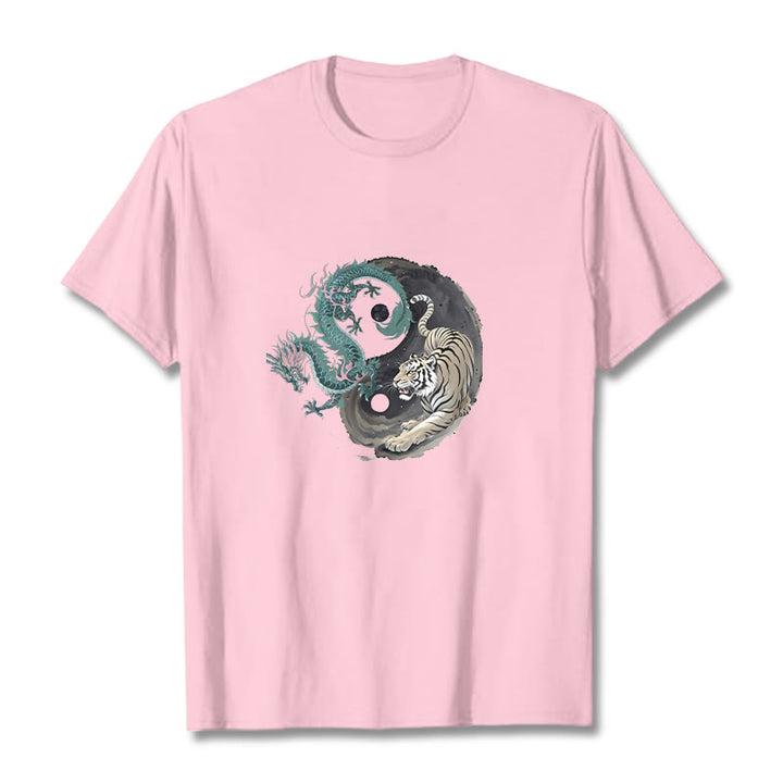 T-shirt en coton avec Buddha Stones , tigre, dragon, yin et yang - Rose clair - 2XL - image 18