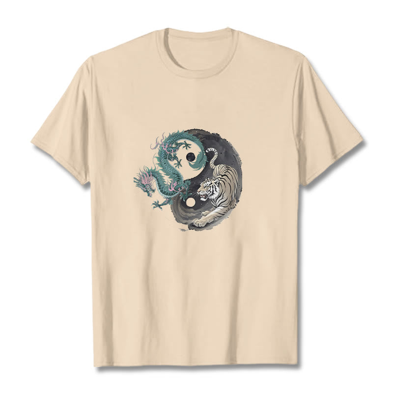 T-shirt en coton avec Buddha Stones , tigre, dragon, yin et yang