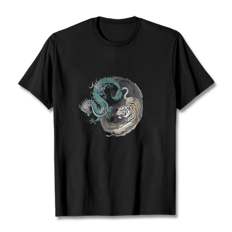 T-shirt en coton avec Buddha Stones , tigre, dragon, yin et yang - Noir - 2XL - image 4