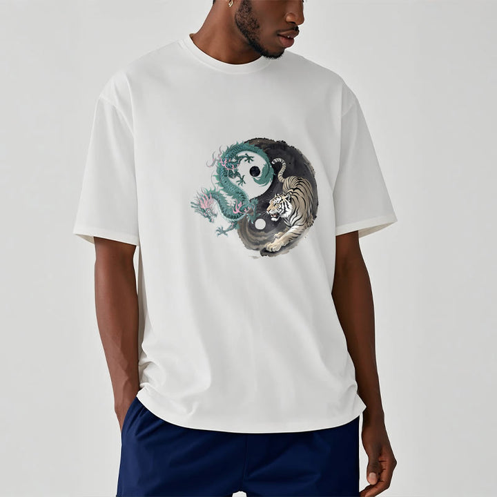 T-shirt en coton avec Buddha Stones , tigre, dragon, yin et yang - image 14