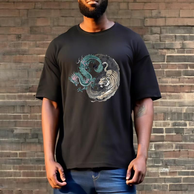 T-shirt en coton avec Buddha Stones , tigre, dragon, yin et yang - image 8