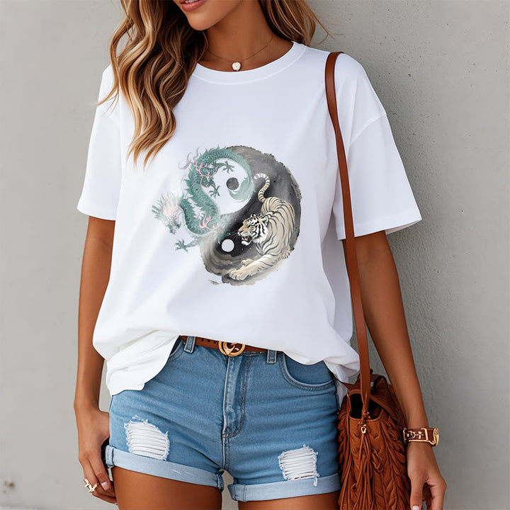 T-shirt en coton avec Buddha Stones , tigre, dragon, yin et yang - image 12