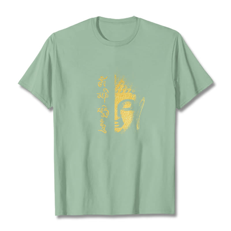 T-shirt en coton Buddha Stones Om Mani Padme Hum, bouddha doré - Vert pâle - 2XL - image 13