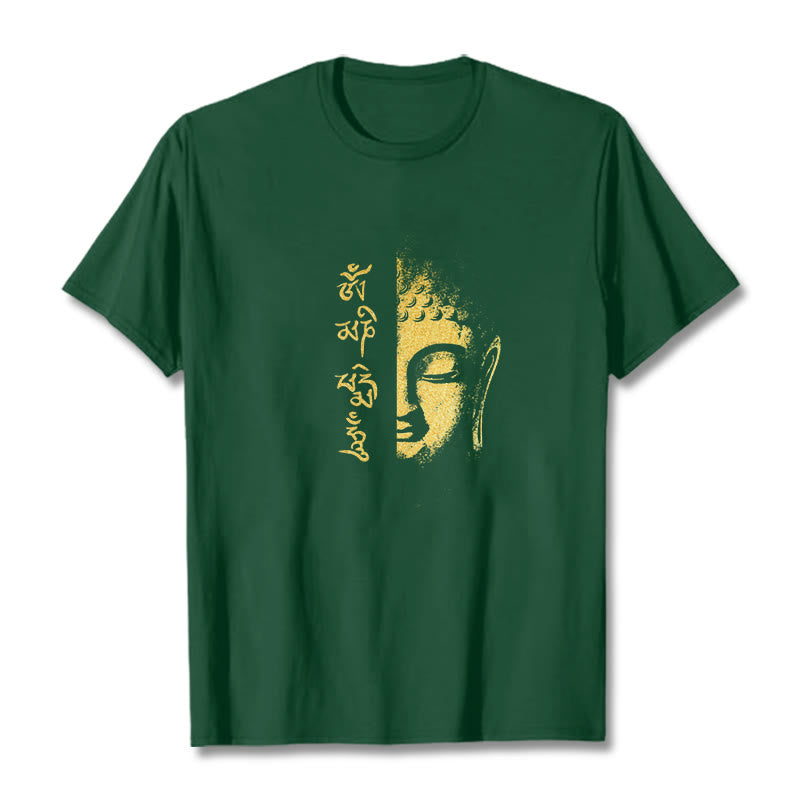T-shirt en coton Buddha Stones Om Mani Padme Hum, bouddha doré - Vert forêt - 2XL - image 5