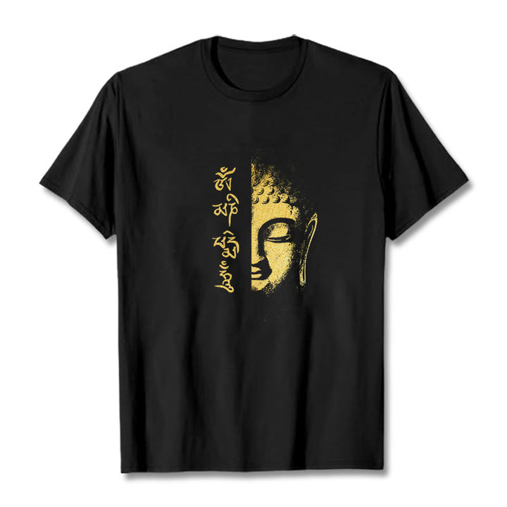 T-shirt en coton Buddha Stones Om Mani Padme Hum, bouddha doré - Noir - 2XL - image 1