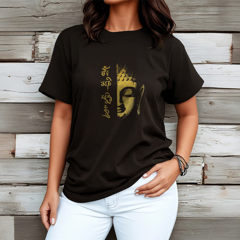 T-shirt en coton Buddha Stones Om Mani Padme Hum, bouddha doré - image 1