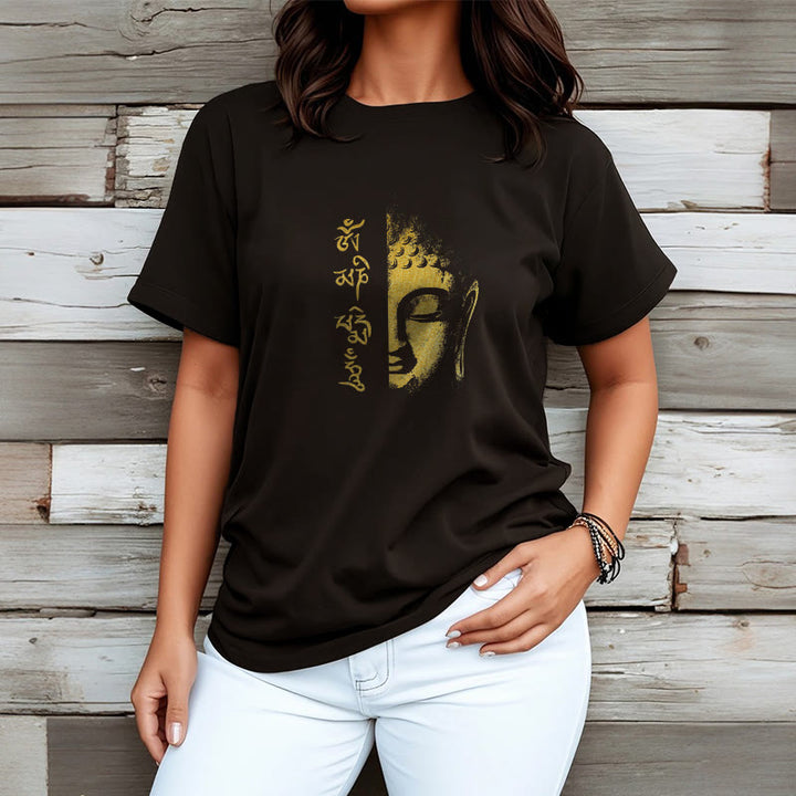 T-shirt en coton Buddha Stones Om Mani Padme Hum, bouddha doré - image 1