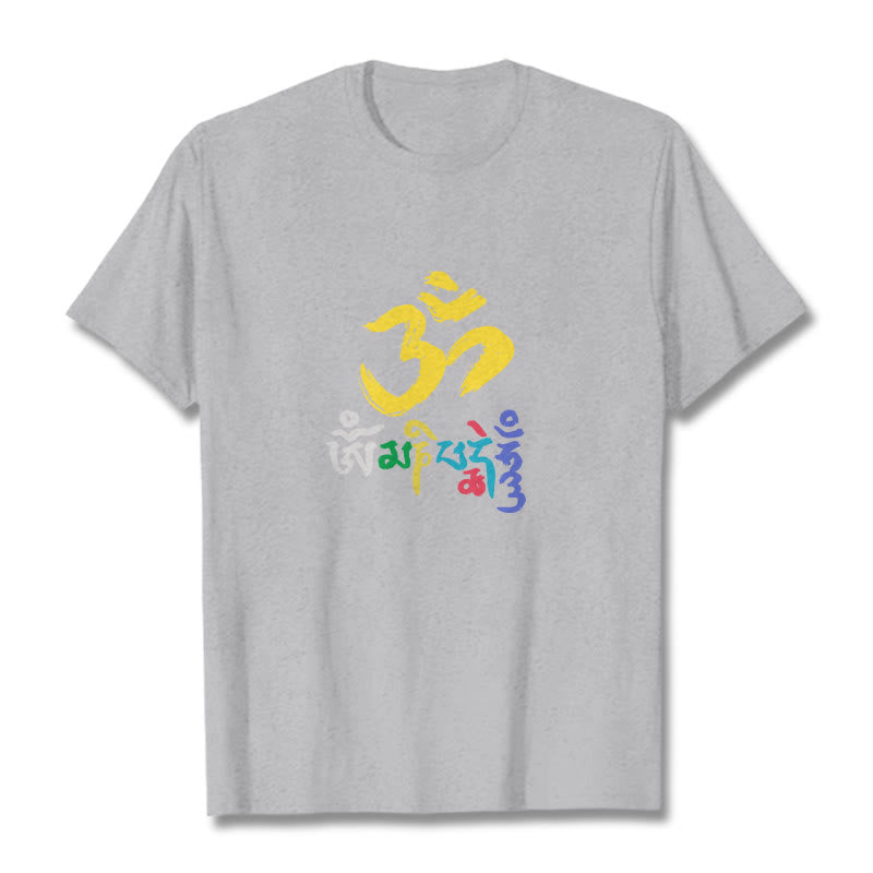 T-shirt en coton coloré avec Buddha Stones Om Mani Padme Hum - Gris clair - 2XL - image 18