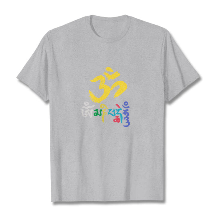 T-shirt en coton coloré avec Buddha Stones Om Mani Padme Hum - Gris clair - 2XL - image 18