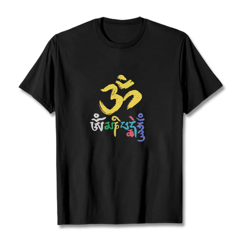 T-shirt en coton coloré avec Buddha Stones Om Mani Padme Hum - Noir - 2XL - image 1