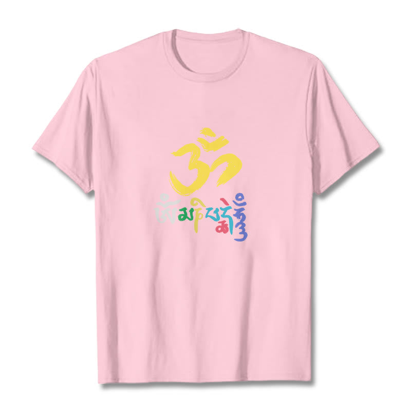 T-shirt en coton coloré avec Buddha Stones Om Mani Padme Hum - Rose clair - 2XL - image 19
