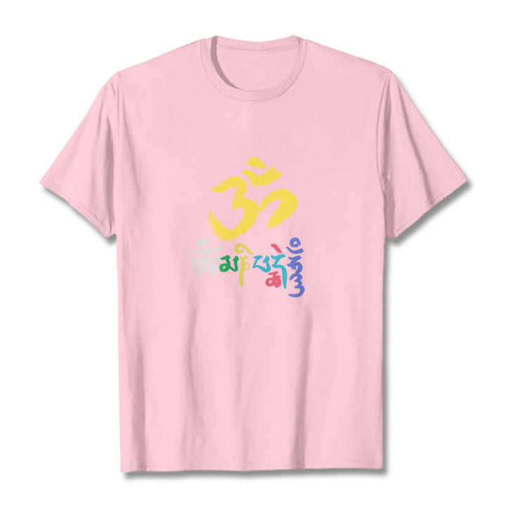 T-shirt en coton coloré avec Buddha Stones Om Mani Padme Hum - Rose clair - 2XL - image 19