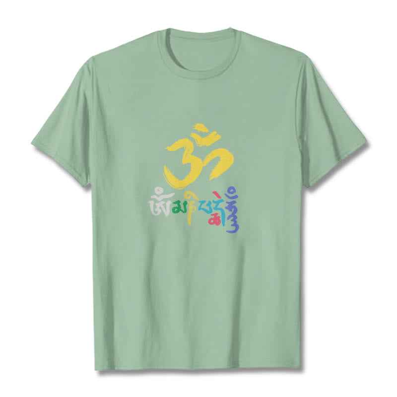 T-shirt en coton coloré avec Buddha Stones Om Mani Padme Hum - Vert pâle - 2XL - image 14