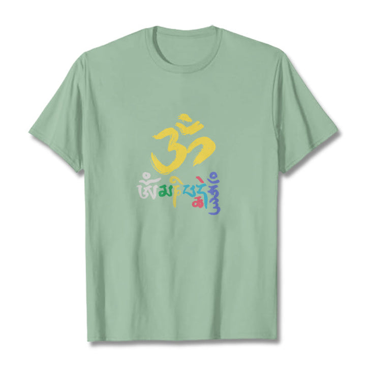 T-shirt en coton coloré avec Buddha Stones Om Mani Padme Hum - Vert pâle - 2XL - image 14