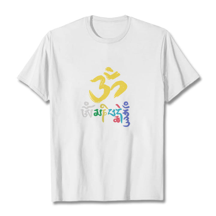 T-shirt en coton coloré avec Buddha Stones Om Mani Padme Hum - Blanc - 2XL - image 11