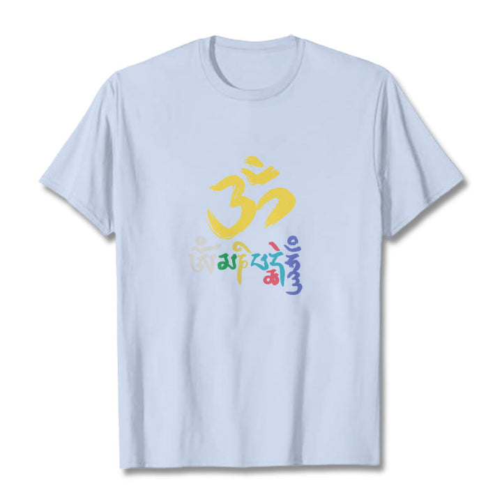 T-shirt en coton coloré avec Buddha Stones Om Mani Padme Hum - Cyan clair - 2XL - image 8