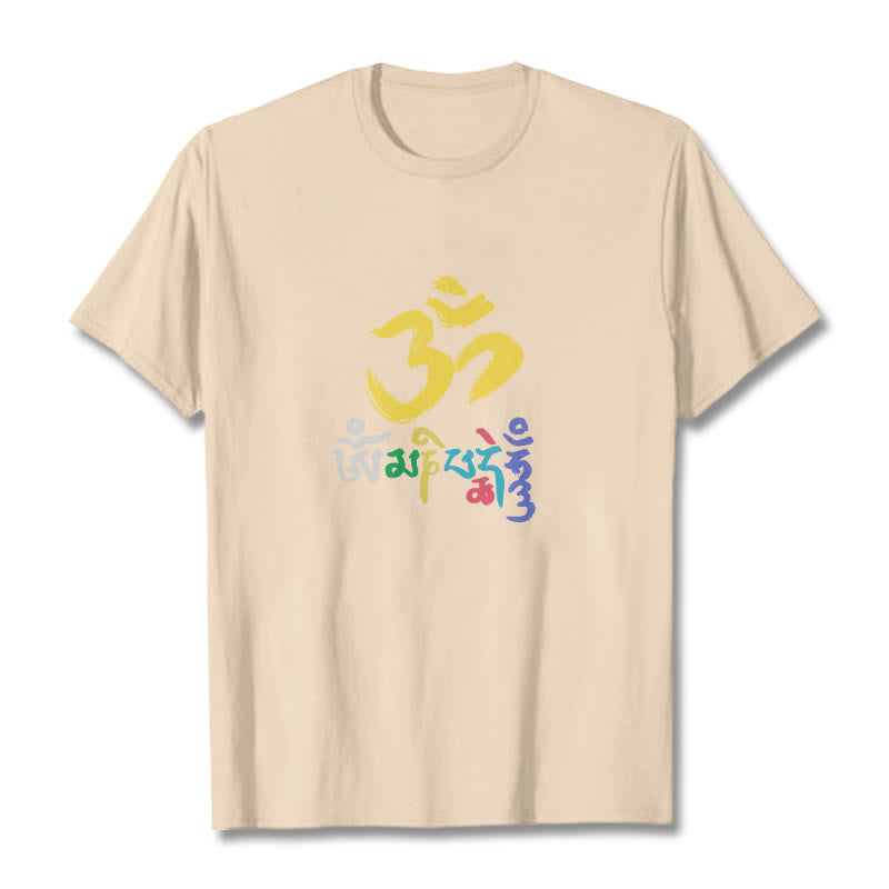 T-shirt en coton coloré avec Buddha Stones Om Mani Padme Hum - Bisque - 2XL - image 9
