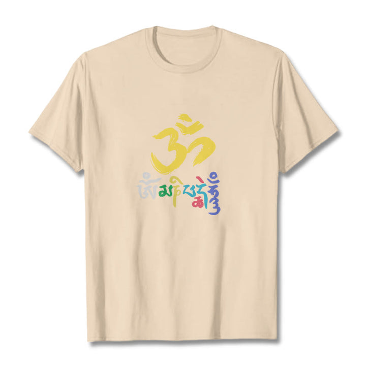 T-shirt en coton coloré avec Buddha Stones Om Mani Padme Hum - Bisque - 2XL - image 9