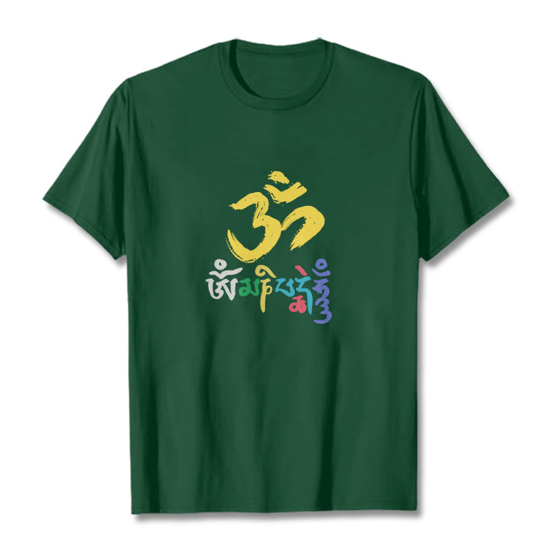 T-shirt en coton coloré avec Buddha Stones Om Mani Padme Hum - Forêt Verte - 2XL - image 6