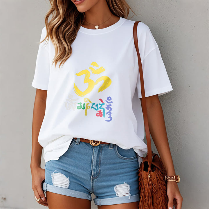 T-shirt en coton coloré avec Buddha Stones Om Mani Padme Hum - image 12