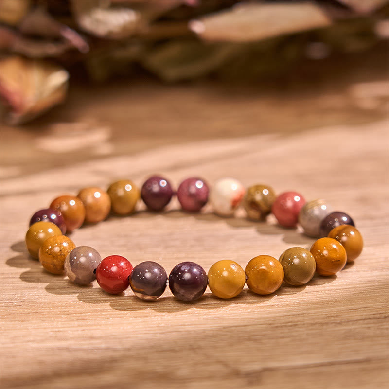 Bracelet de sérénité en pierre de Bouddha, cristaux variés, malachite, lazurite, lapis-lazuli et hémimorphite - Mookaite (Tour de poignet : 14-16 cm) - image 24